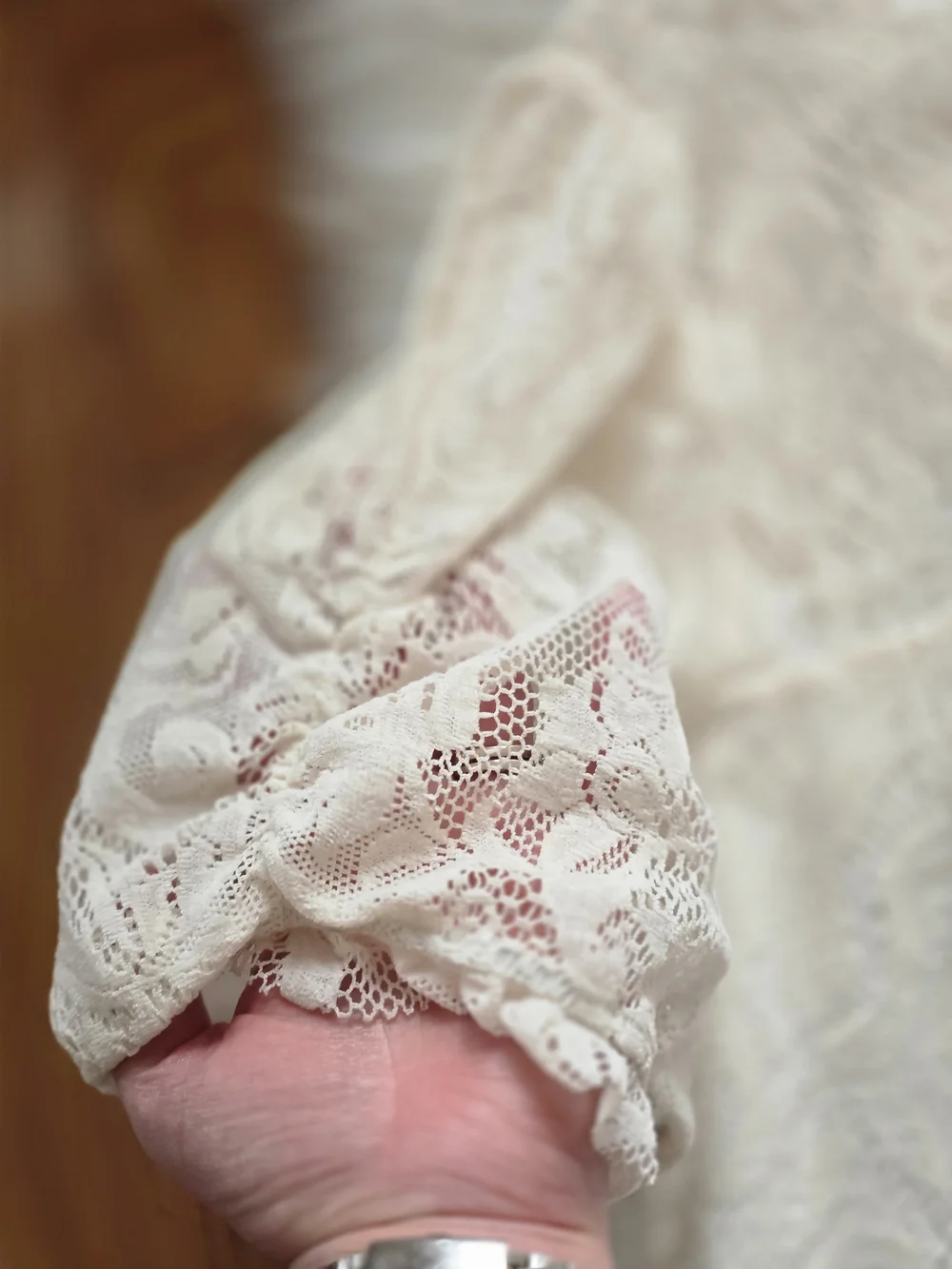 Anthropologie Cream Lace Puff Sleeve Top